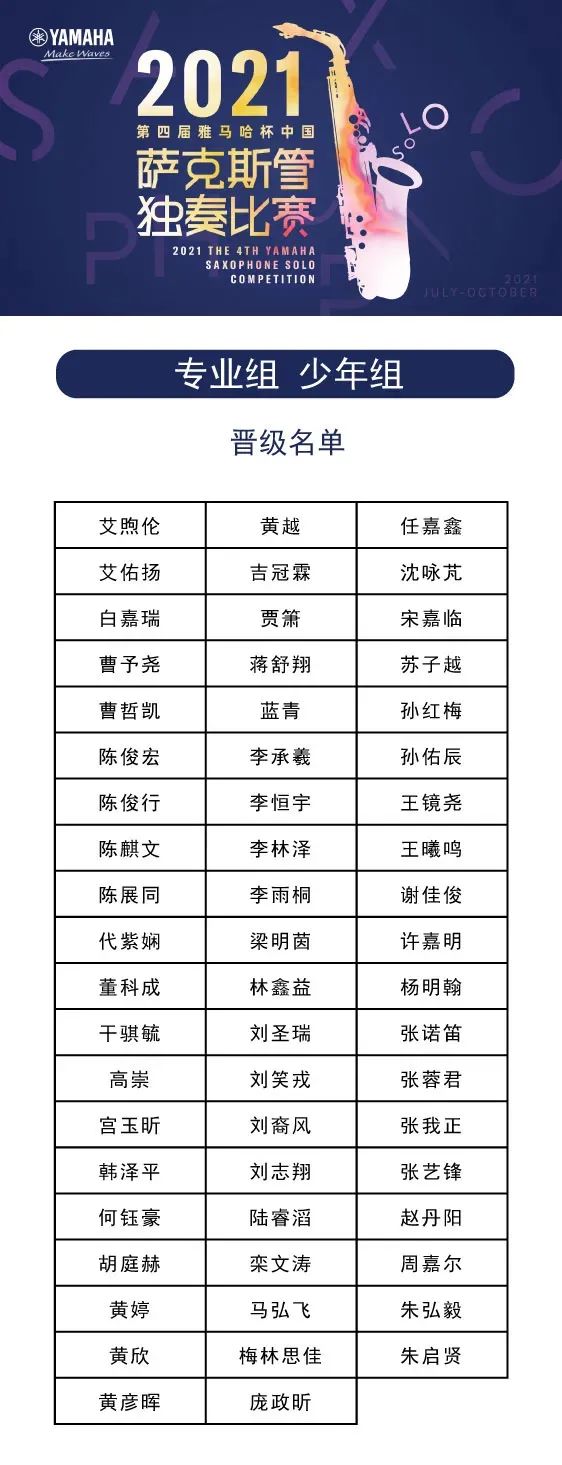 第四届“利记sbobet杯”（中国）萨克斯管独奏比赛——决赛名单公布，决赛报名通道开启！